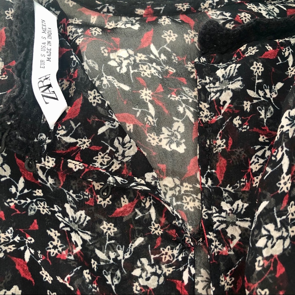 Zara Floral Print Peasant Blouse Balloon Sleeves - Picture 9 of 10